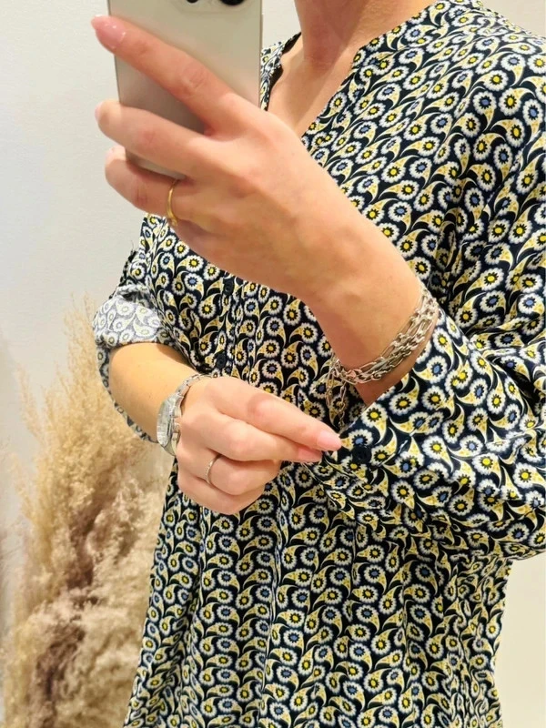 vrouwelijke blouse vloeiend marine en geel T 50/52 – photo 4
